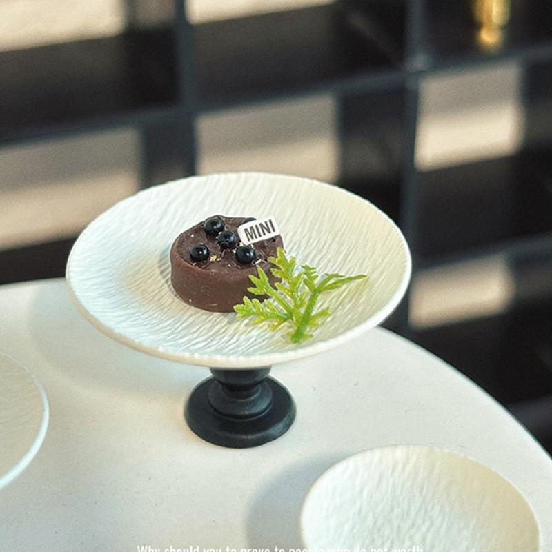 1Pc Dollhouse Miniature Dessert Cake Dish Pattern Tray Model Mini Meal Plate High Foot Fruit Plate Toys Diy Accessories