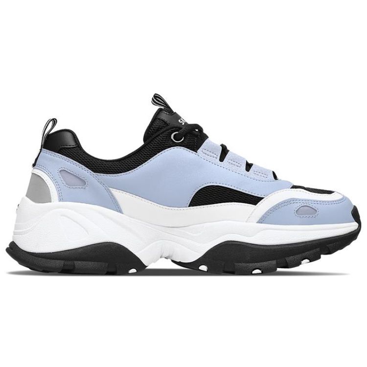 Skechers Kozmiks Synthetic Leather Mesh Lace-Up Low-Top Dad Shoes Men Sneakers Blue White Black 999031-LGBK