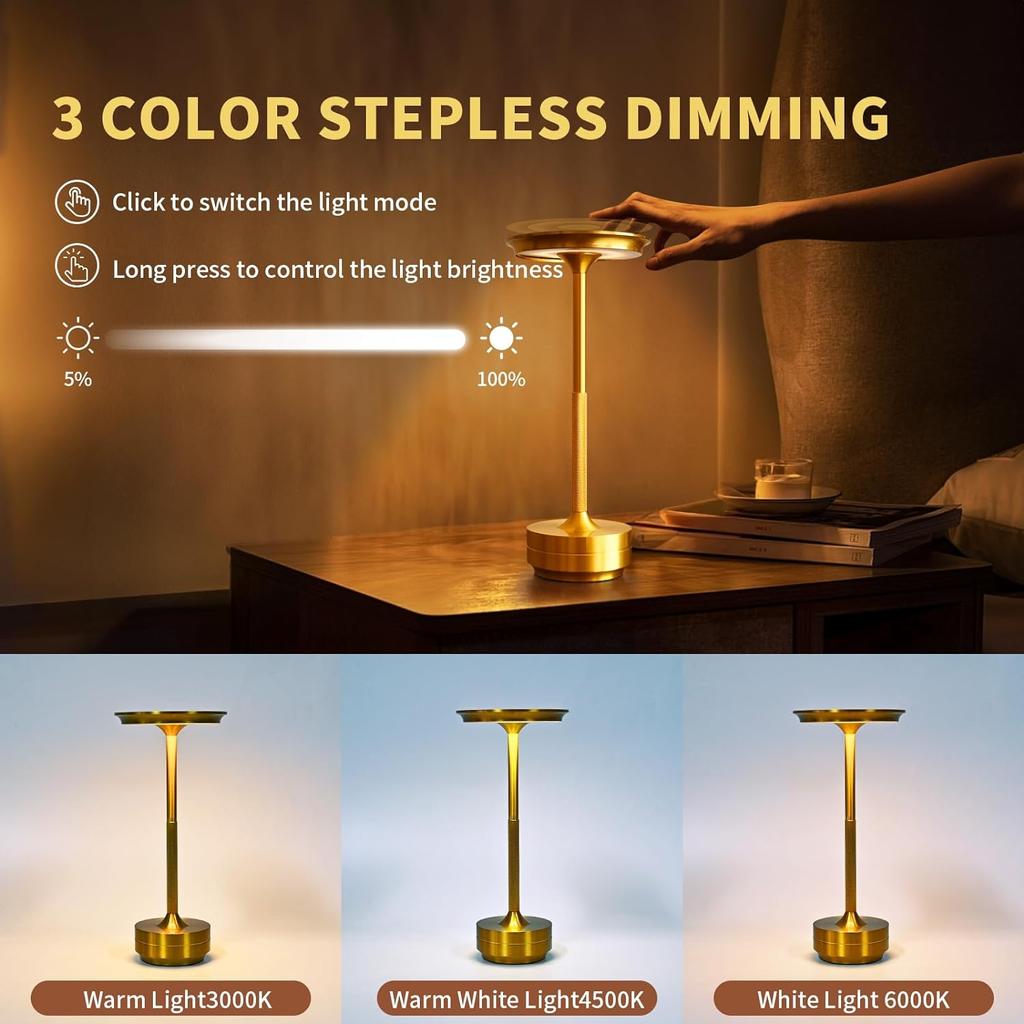 Table Lamp LED Touch Sensor Desktop Night Light Rechargeable Wireless Reading Lamp for Restaurant Hotel Bar Bedroom Decor Light