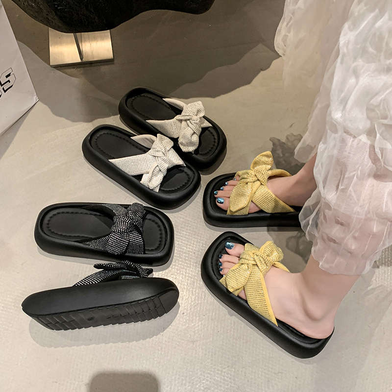 Fashion House Slippers Platform Butterfly-Knot Shoes Woman 2025 Pantofle Shale Female Beach Soft New Sabot Butterfly-knot Slides