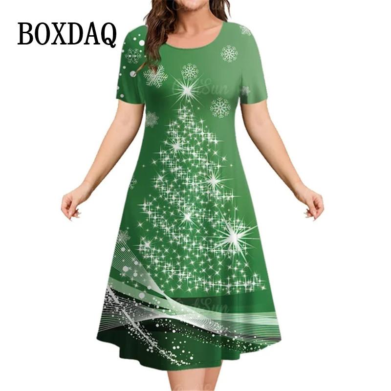 Rochii de Crăciun pentru Femei Pentru Iarnă Rochie cu Mânecă Scurtă cu Imprimeu Fulgi de Nea de Crăciun Mărimi Mari Casual cu Gât Rotund Larg Haine de Petrecere Nou