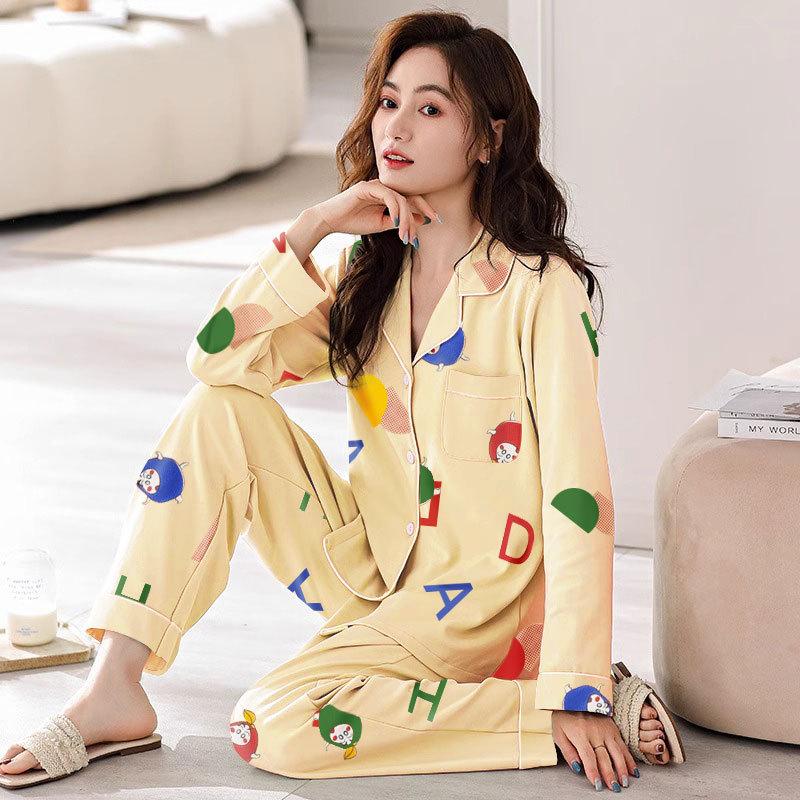 Cartoon high-end pajamas female cute cute jingle cat loose casual long-sleeved trousers women's loungewear set