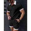Set da Spiaggia Due Pezzi da Uomo Casual a Blocchi di Colore con Maniche Corte e Pantaloncini