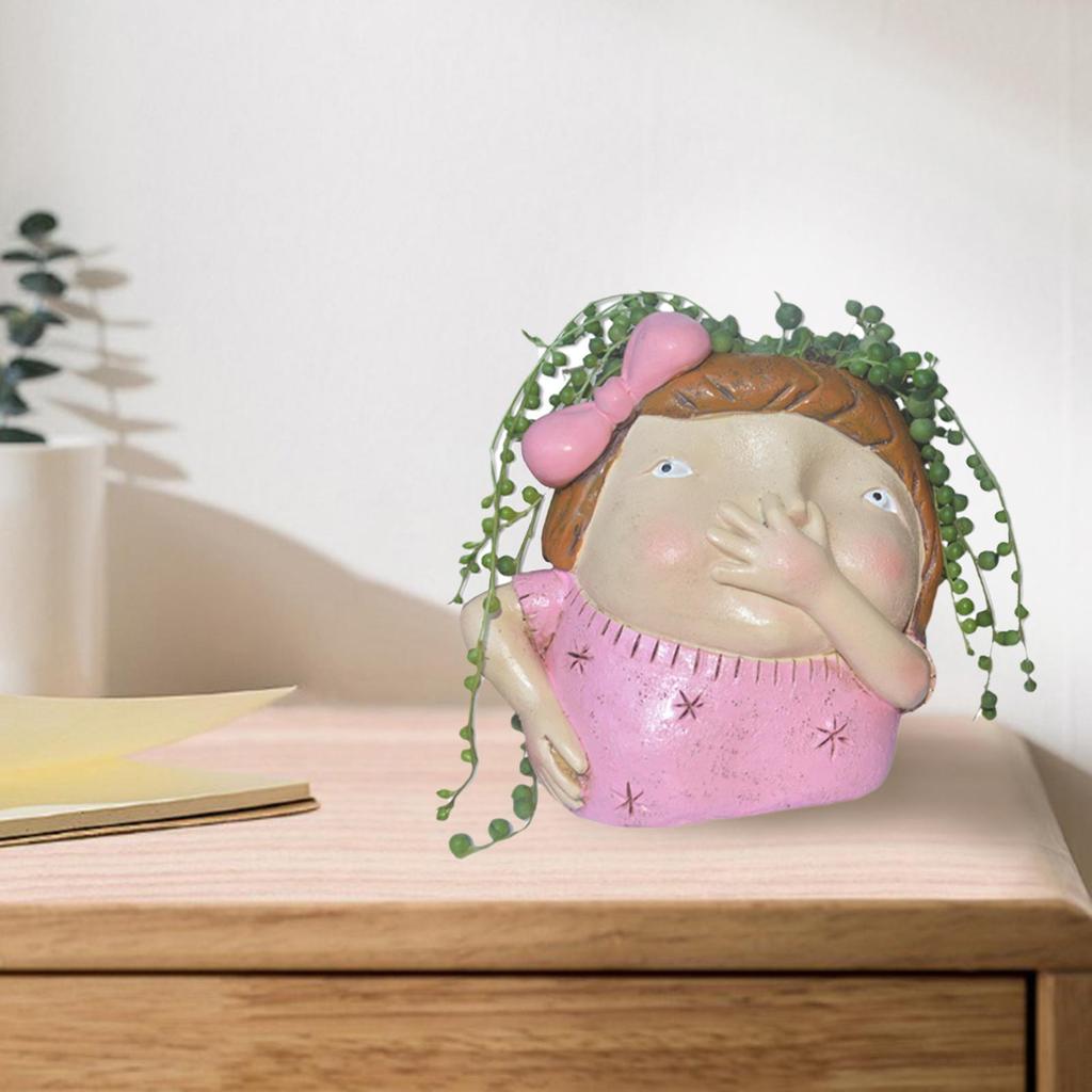 Lovely Resin Cactus Face Flower Pot Head Planter Pot with Drainage Hole