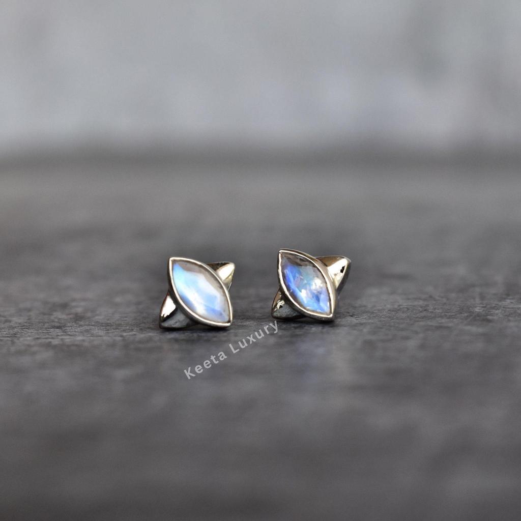 Moonstone Studs Earrings Moonstone Silver Studs for Women Crystal Studs Earrings for Her 14K Gold Vermeil Studs Bridesmaid Gift