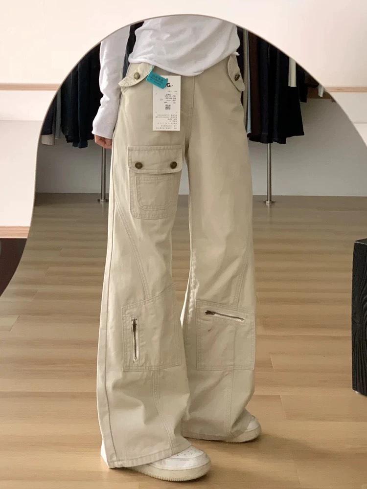 

Женские джинсы с высокой посадкой и множеством карманов американского дизайна, осенние тонкие, свободные прямые, микро-клеш, широкие брюки XL