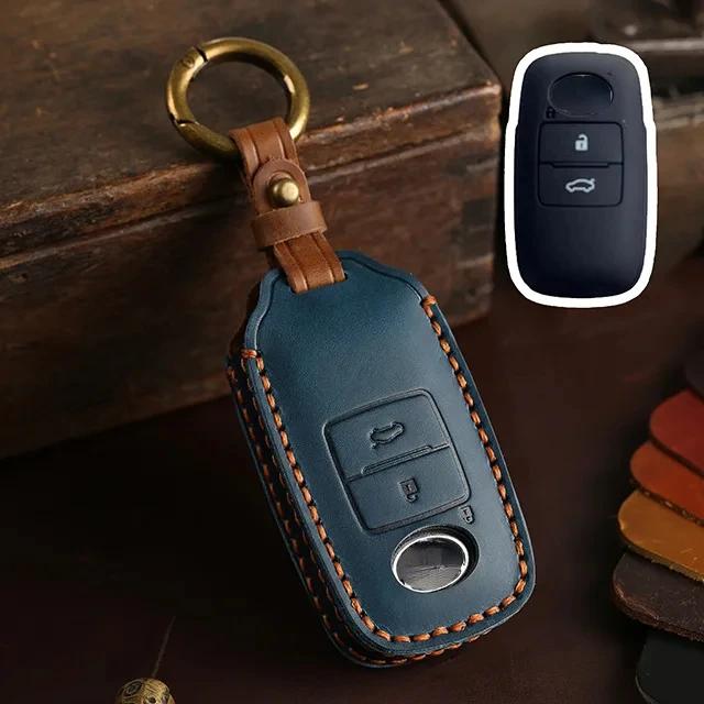 Autoschlüsselhülle für Toyota Perodua Yaris Ativ Raize Veloz Avanza Rush Daihatsu Echte Lederhülle Schlüsselanhänger Hülle