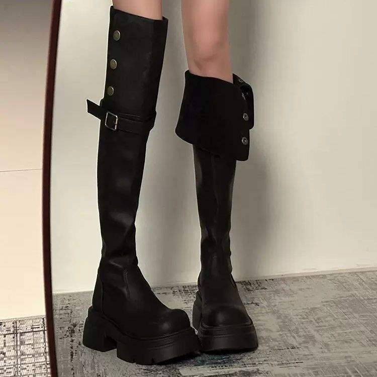 Fold velvet boots women's small knight tall boots 2025 autumn and winter new thick-soled ins two-wear knee boots