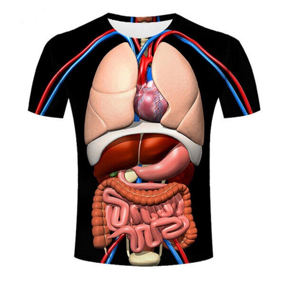 

Скелет Внутренние органы 3D Мужская футболка с коротким рукавом Повседневная забавная одежда Топы Уличная свободная футболка 6XL