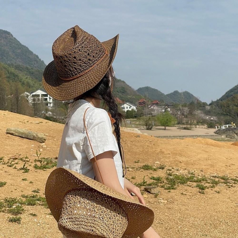 Ethnic Style Western Cowboy Hat Wide Brim Fisherman Hat Classic Cowgirl Visor Cap  Travel