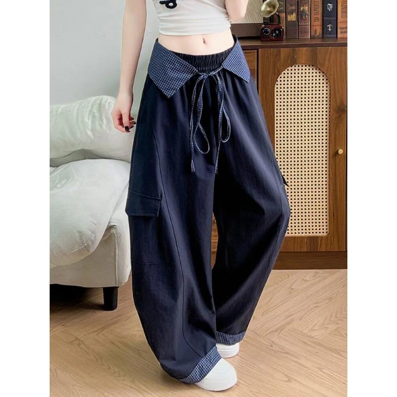 Women s Minimalist Aesthetic Casual Pants With Contrast Trim S темно-синий