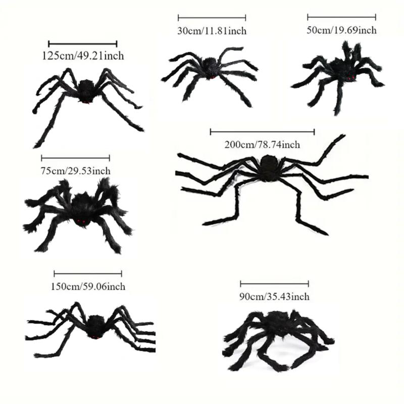 Halloween Big Plush Spider Horror Halloween Decoration Party Prop Outdoor Giant Spider Decor 30-200cm Chamber Prank Black Spider