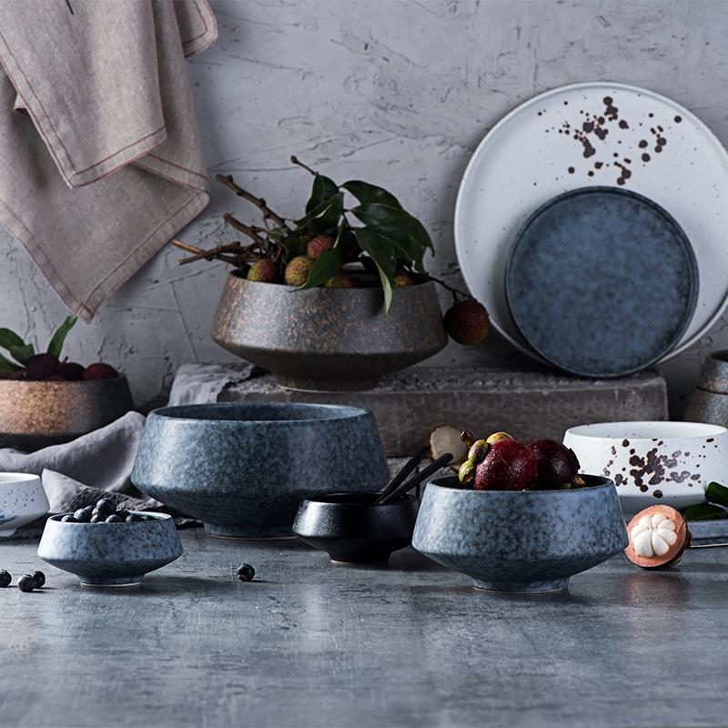 Nordic Grey Ceramic Bowl Set: Rice, Salad, Noodle, Soup, Dessert, Vase.