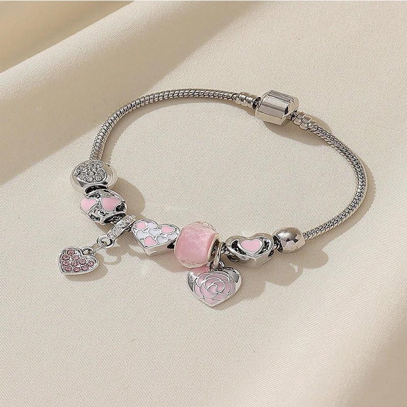 Diy Heart Charm Bracelet With Alloy Pendant For Women And Men