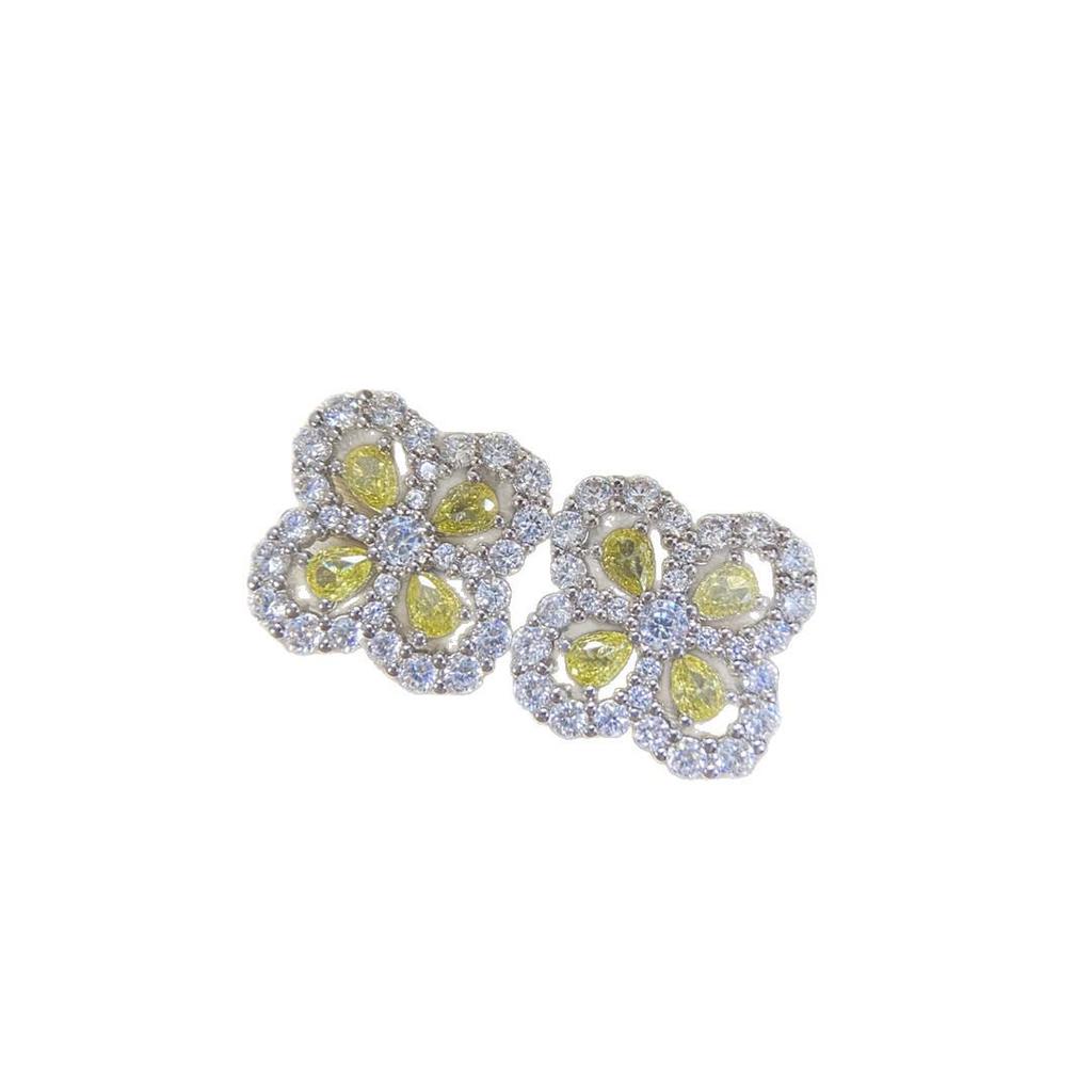 Women's Diamond-Set Four-Leaf Clover Zircon Stud Earrings – Colorful Lucky Clover Jewelry