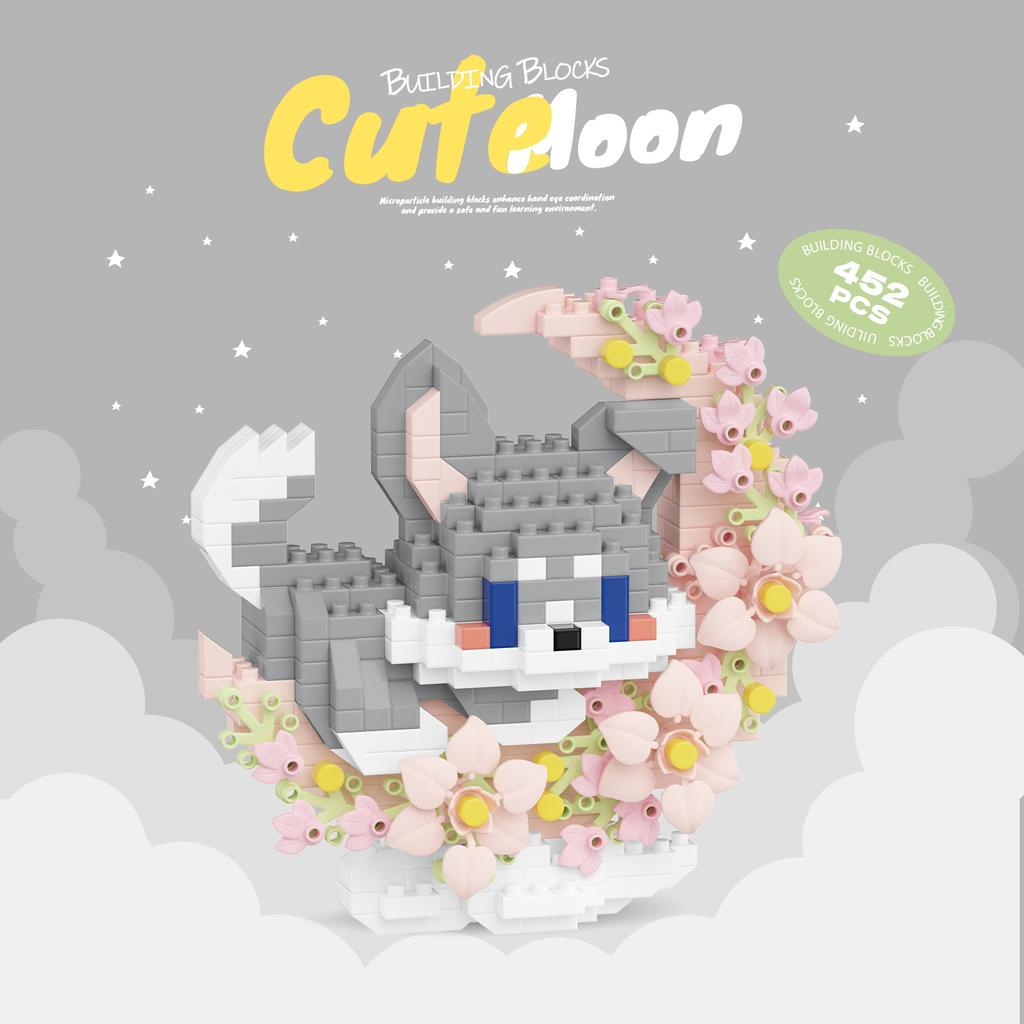 Cute Pets With Flowers Micro Building Blocks Cartoon Figures Animals Cats Panda Sanrio Disney Ornament Christmas Gifts