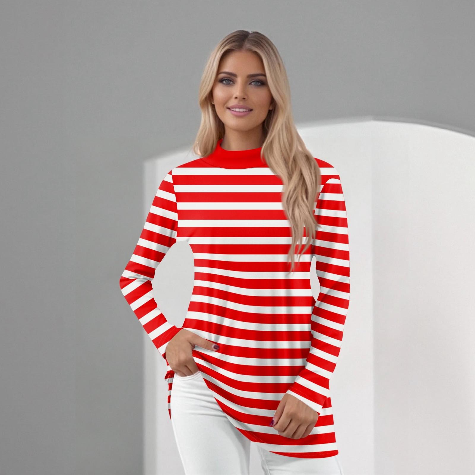 

Женский повседневный топ с длинным рукавом и средним воротником M красный