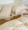 INS Princess Ruffle Edge Gauze 100% Cotton Pillow Case Breathable Duvet Cover Without Filler 3PCS Floral Home Bedding Set