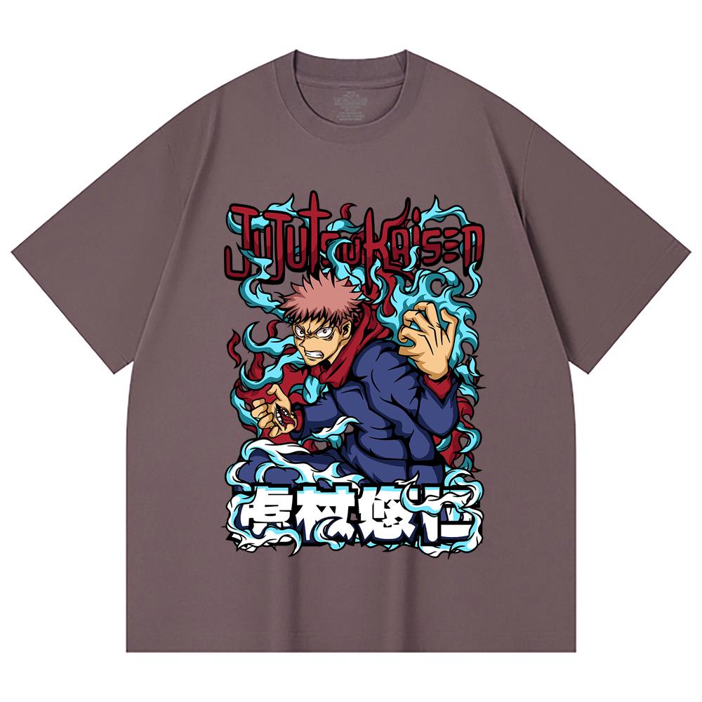 230 Gsm 100% Cotton Jujutsu Kaisen V50 Yuji Print Unisex Heavy Cotton T Shirt