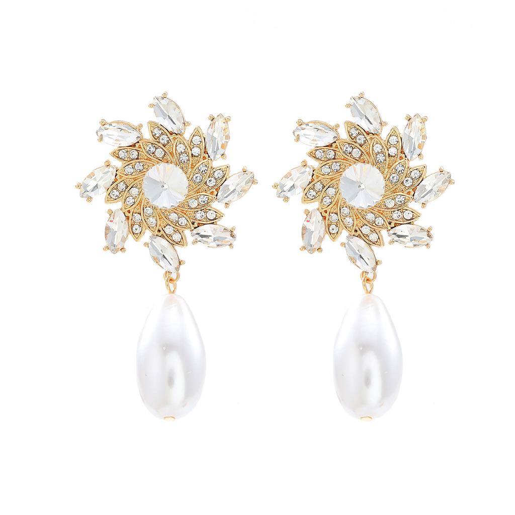 Metal Rhinestone Snowflake Flowers Dangle Earrings Women's New Simple Elegant Design Zircon Party Accessories
