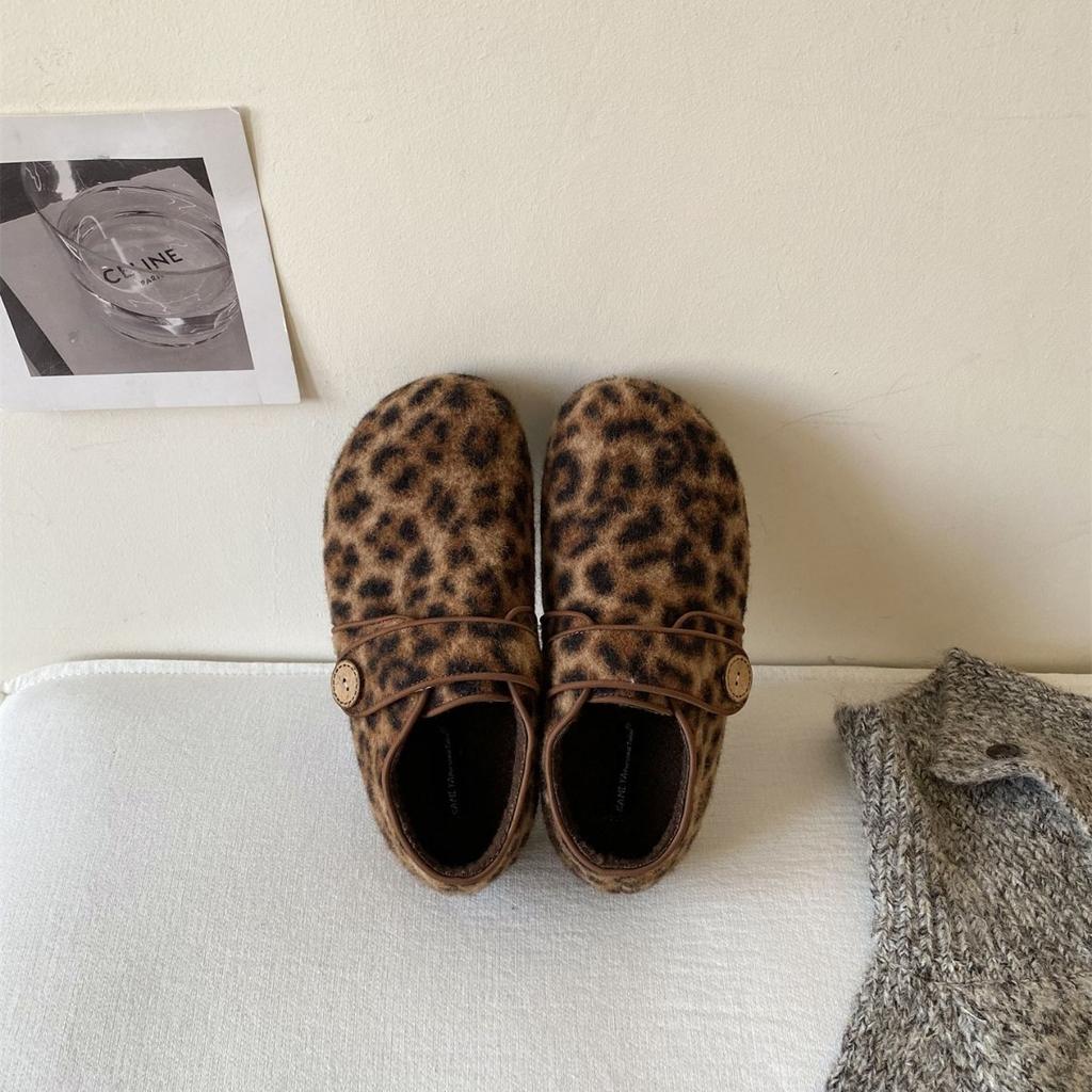 2025 New Woolen Thick-soled Belt Buckle Inner Slope Heel Velvet Warm Snow Boken Women's Single Shoes