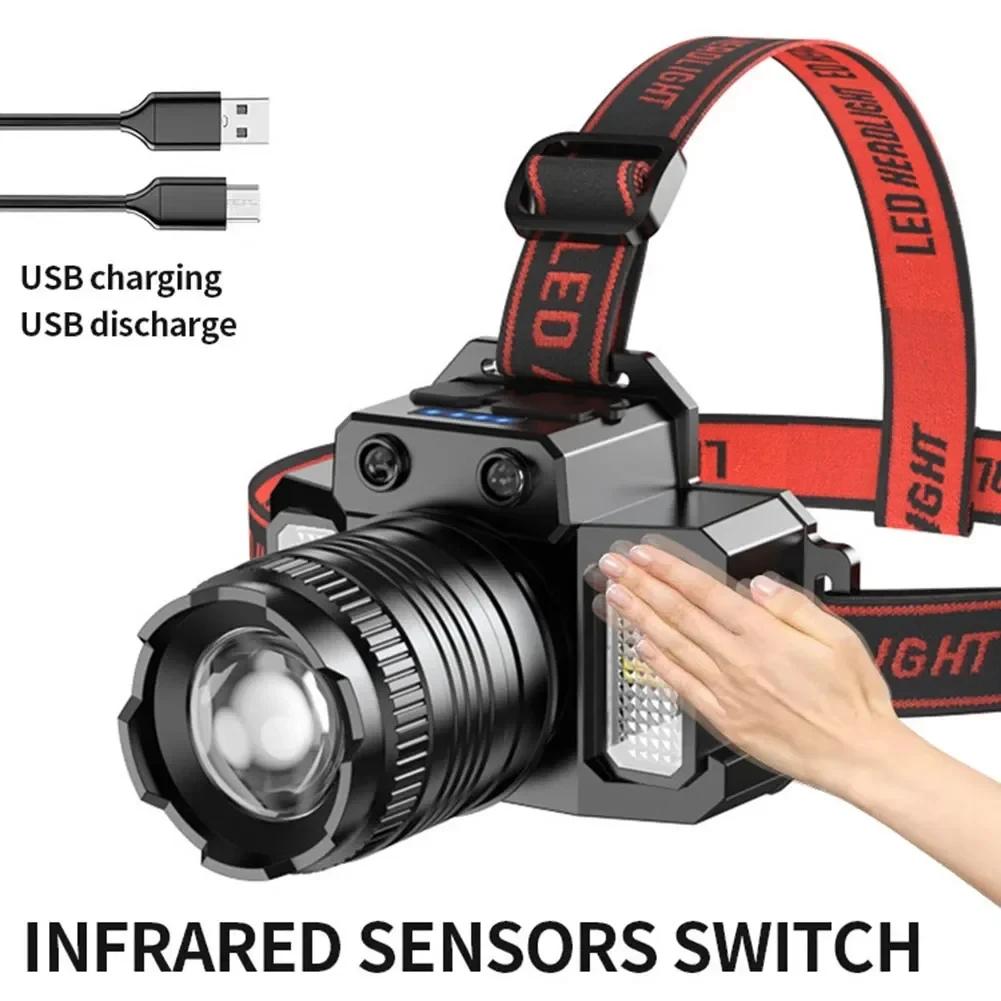 Super Bright  USB Rechargeable Headlight with 5 Lighting Modes Head Light Digital Electric Display for Outdoor Fishing Camping