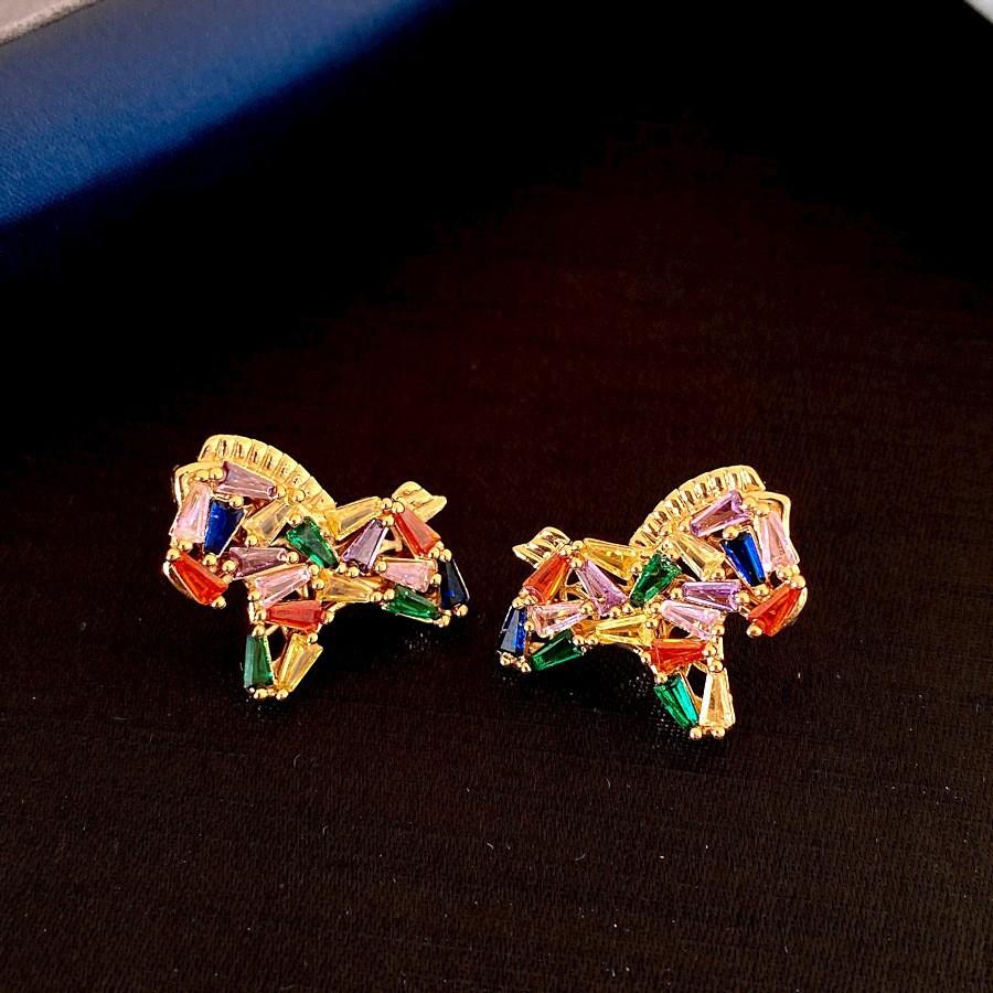 Zircon red natal year pony earrings light luxury stud earrings exquisite cute earrings