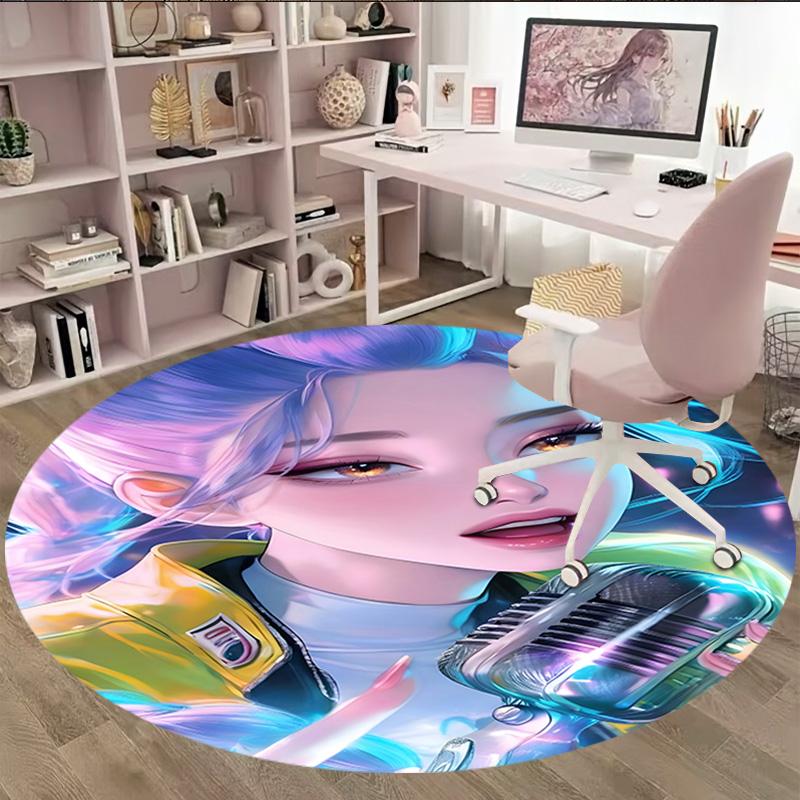 1pc KPop Demon Hunters RUMI5 Print Round Carpet Chair Round Carpet Suitable for Bedroom Living Room Home Decorative Carpet