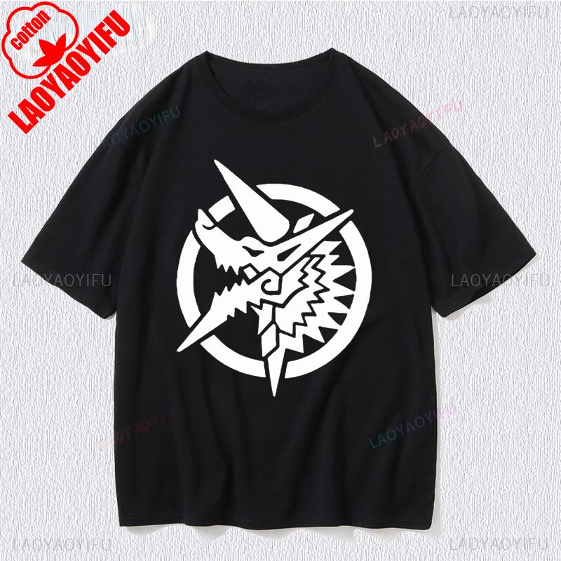 Korea Style Cartoon Printed Unisex Tops Japan Game Fans Monster Hunter Cos Otaku Tshirt Cotton Cool Summer Hipster Hip Hop Tees