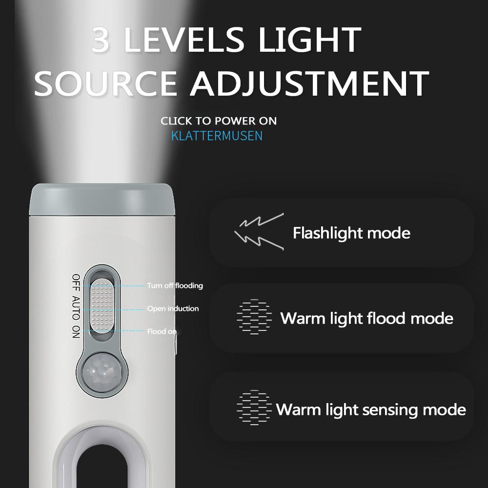 Rechargeable Motion Sensor Camping Light 2-in-1 Portable Flashlight LED Night Light Dimmable Outdoor Camping Tents Bedroom