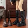 Black Retro British Style Thick Heel Thick-soled Boots Women's Autumn and Winter New Boots Tall and Thin Knight Boots