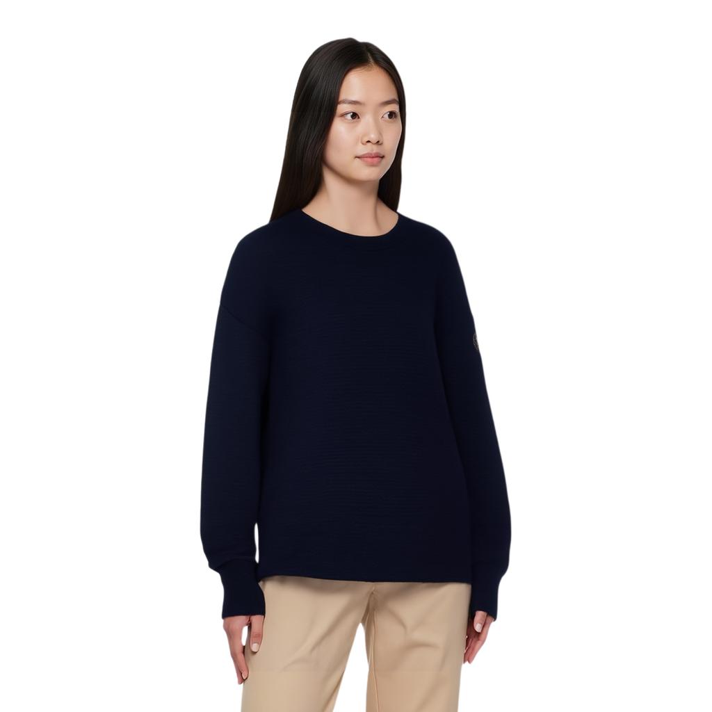 Canada Goose Micro Logo Round Neck Wool Pullover Solid Color Knit Sweater Women Sweater Navy-Blue 6920L-67