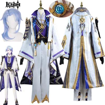 Jacquard Fabric Kamisato Ayato Cosplay Costume Game Suit Full Set Deluxe Halloween Outfits Wig for Men Comic Con