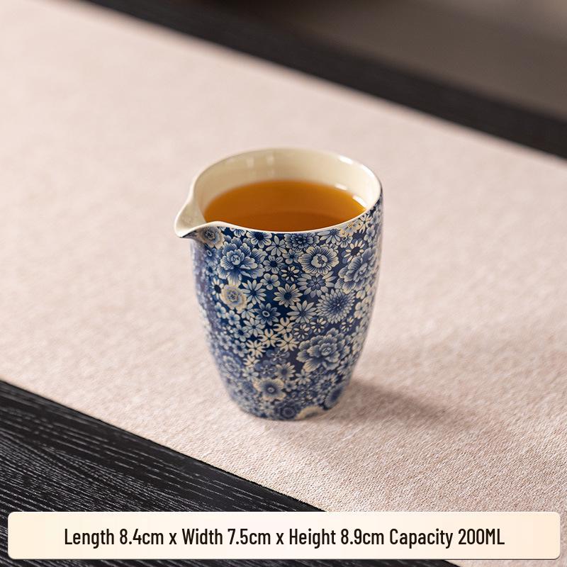 Jun Ware Blue & White Thousand Flowers Lidded Teacup - High-Grade Gongfu Ceramic Tea Set for Home