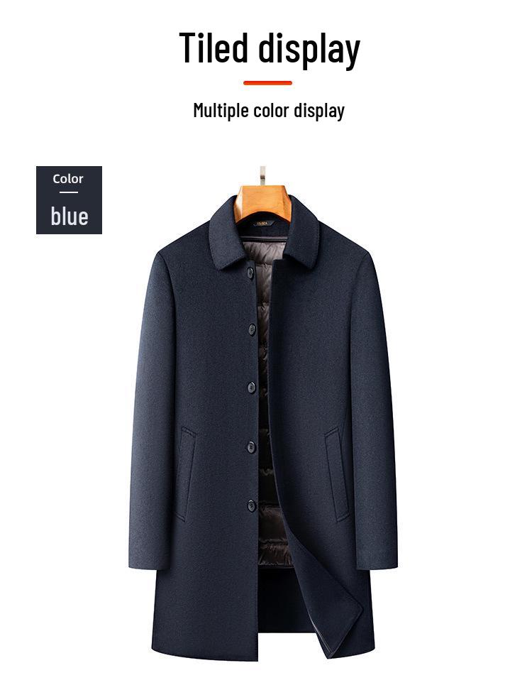 New Men's Lapel Wool Coat with Detachable Duck Down Liner - Business Casual, Autumn & Winter