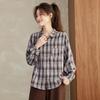 Women's Plaid Loose-Fit Cotton Long Sleeve Lapel Shirt - Spring & Autumn 2025