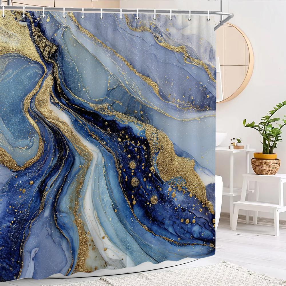 Artistic Abstract Marble Pattern Shower Curtain, Bathroom Decorative Shower Curtain, Waterproof Shower Curtain With Hooks W60H190(CM)-1 Pcs