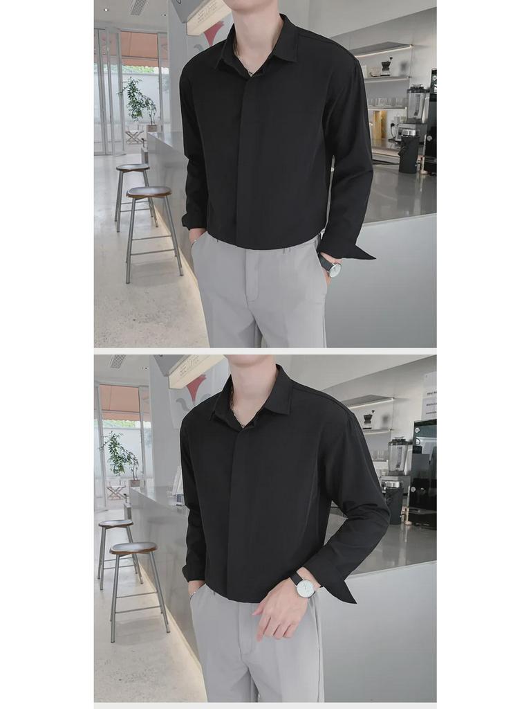 Men's Wind-Free Ice Silk Long-Sleeve Casual Shirt - Lightweight, Wrinkle-Resistant, Stylish Summer Top