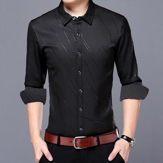 Fashion Men Long Sleeve Turn Down Collar Letters/Stripes Print Buttons Shirt Top