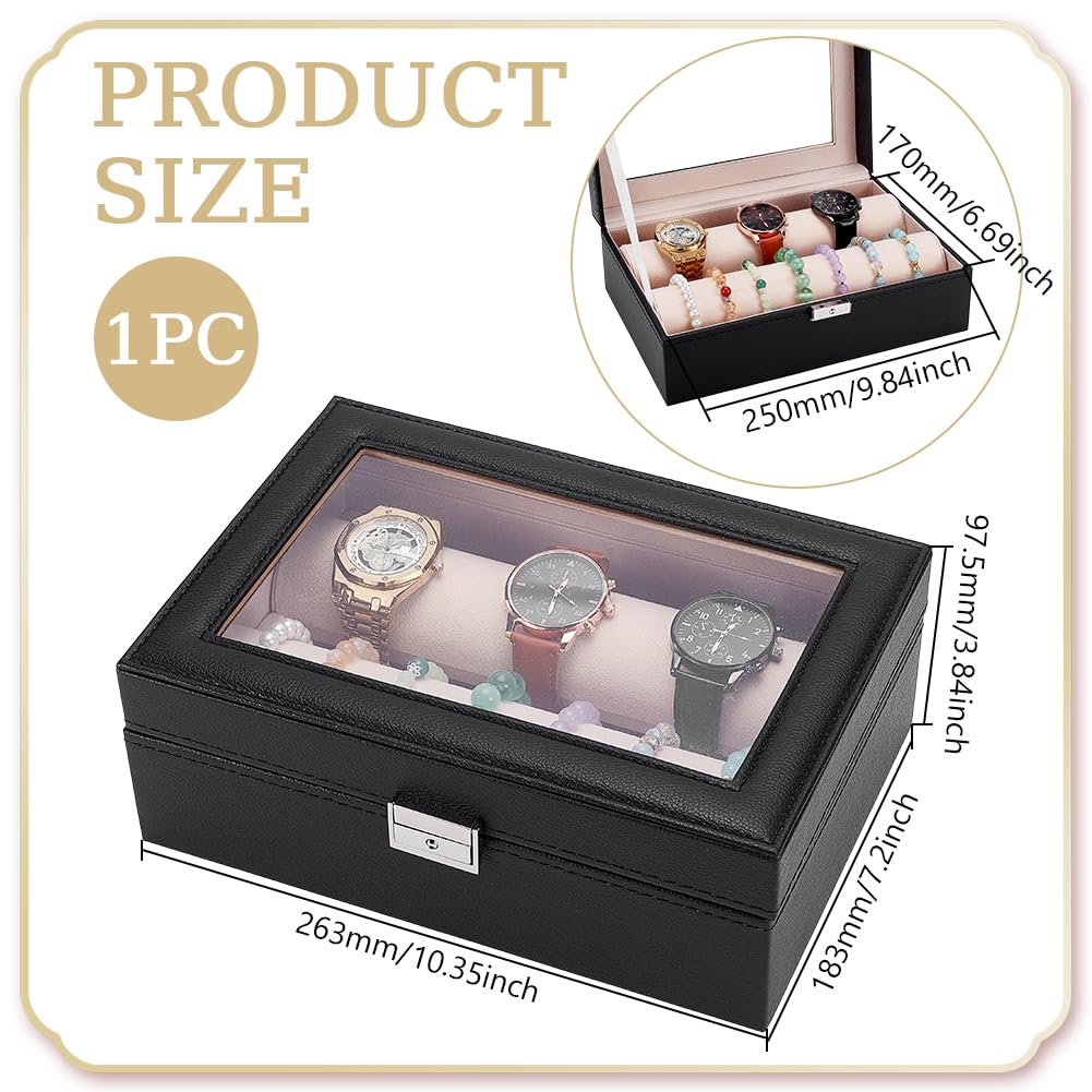 UNICRAFTALE Bracelet Holder Display Stand Leather Bracelet Box 10.2x7.2x3.8 Inches 26x18.3x9.7 Cm Watch Organizer Display Case Visible Window Lid