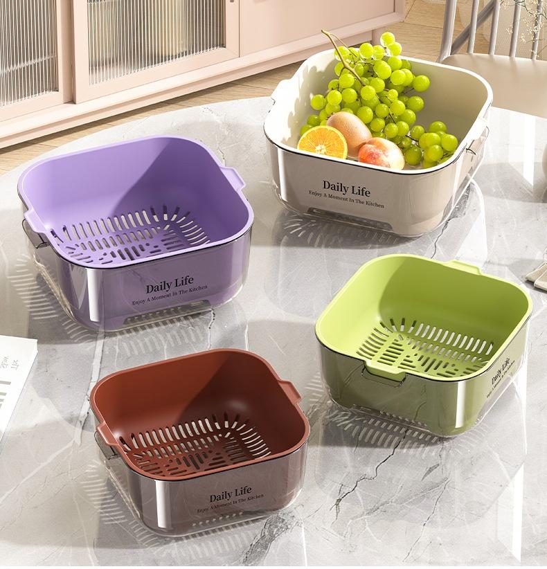 Kitchen Double Drain Basket Ins Wind High Value Vegetable Wash Basin Drain Basket Large Capacity Fruit Wash Vegetable Baskets