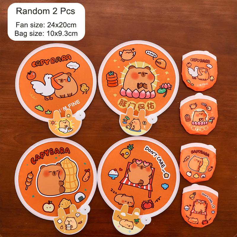 

2/4Pcs Cartoon Folding Group Fan Creative Capybara Handheld Fan Cute Portable Summer Mini Round Fan Summer Pocket Fans Gifts A5