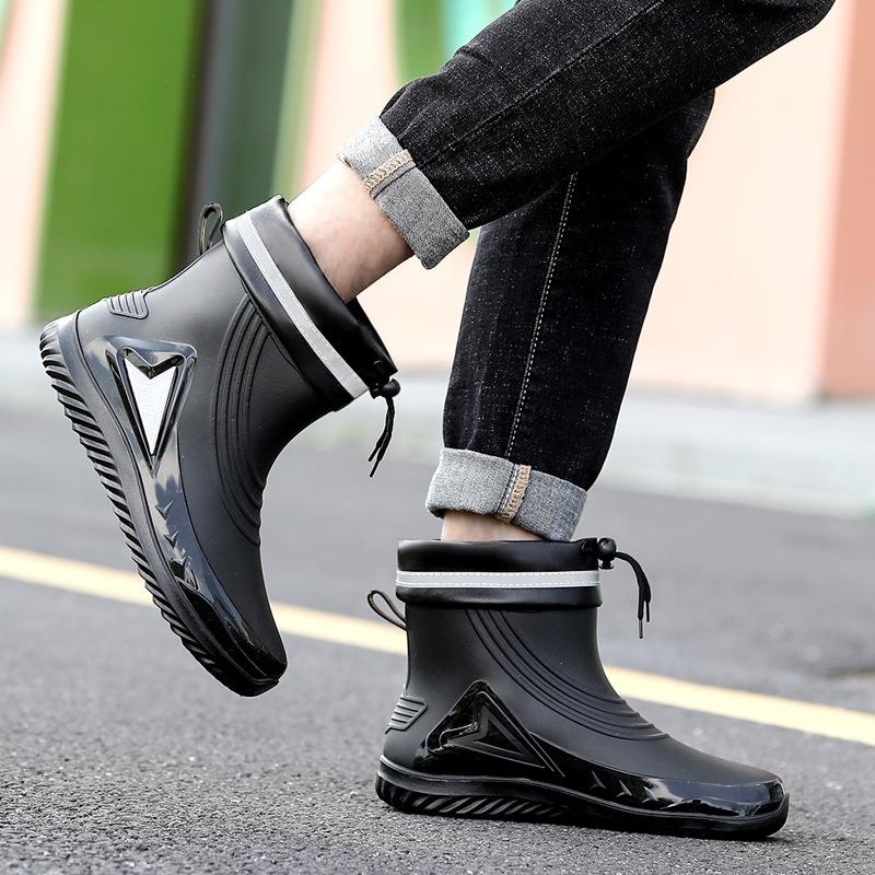 Men's rain shoes high-end fashion trend short rain shoes non-slip water boots fleece water shoes waterproof work overshoes