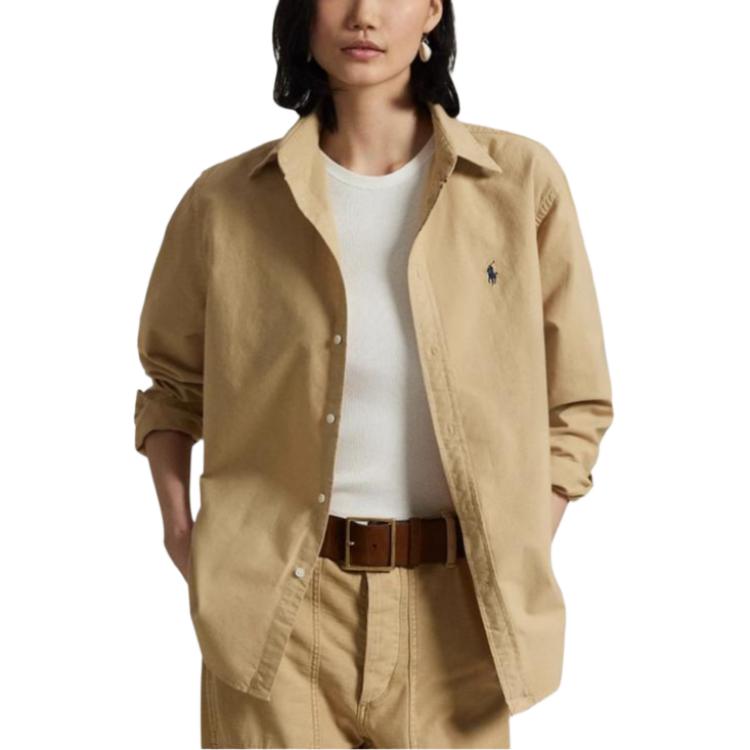 Polo Ralph Lauren Solid Large Fit Cotton Oxford Long Sleeve Shirt Women shirts Brown Yellow WMPOSHTNDN20278-230