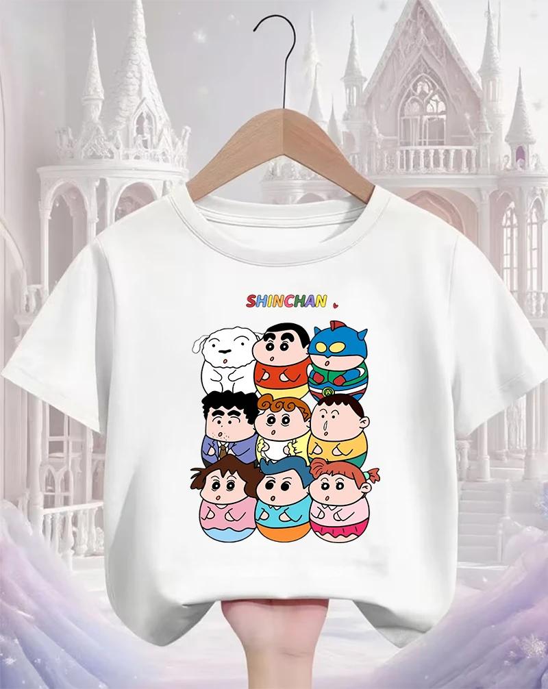 Summer Casual Crew Neck T Shirt Cute Kawaii Cartoon Street Fashion Tops For Kids Crayon Shin Chan Boys Girls 3 14 Years