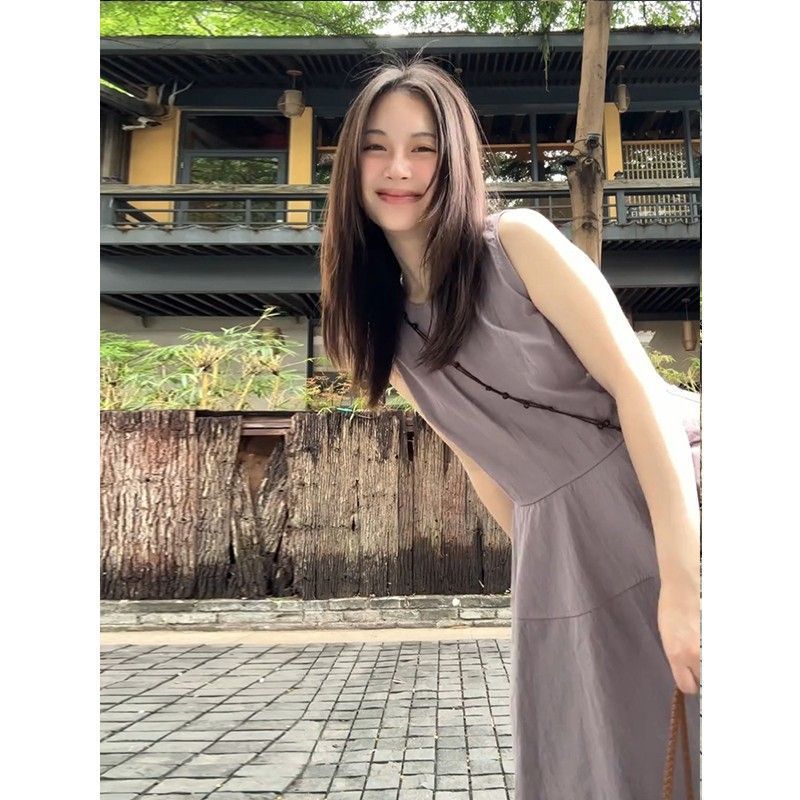 

Purple sleeveless vest dress women s new models are popular this year, and small people wear long dresses in early summer S фиолетовый