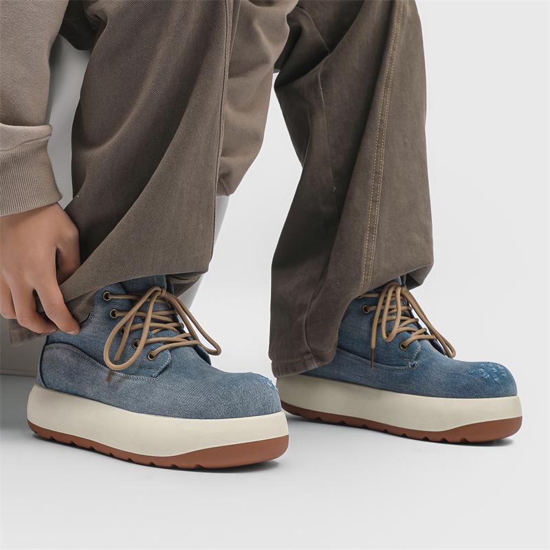 Fashion Thick Soled Men's Shoes Trendy Minimalist High Top Style Street Fashion Walking Height Increasing Young People's Shoes New