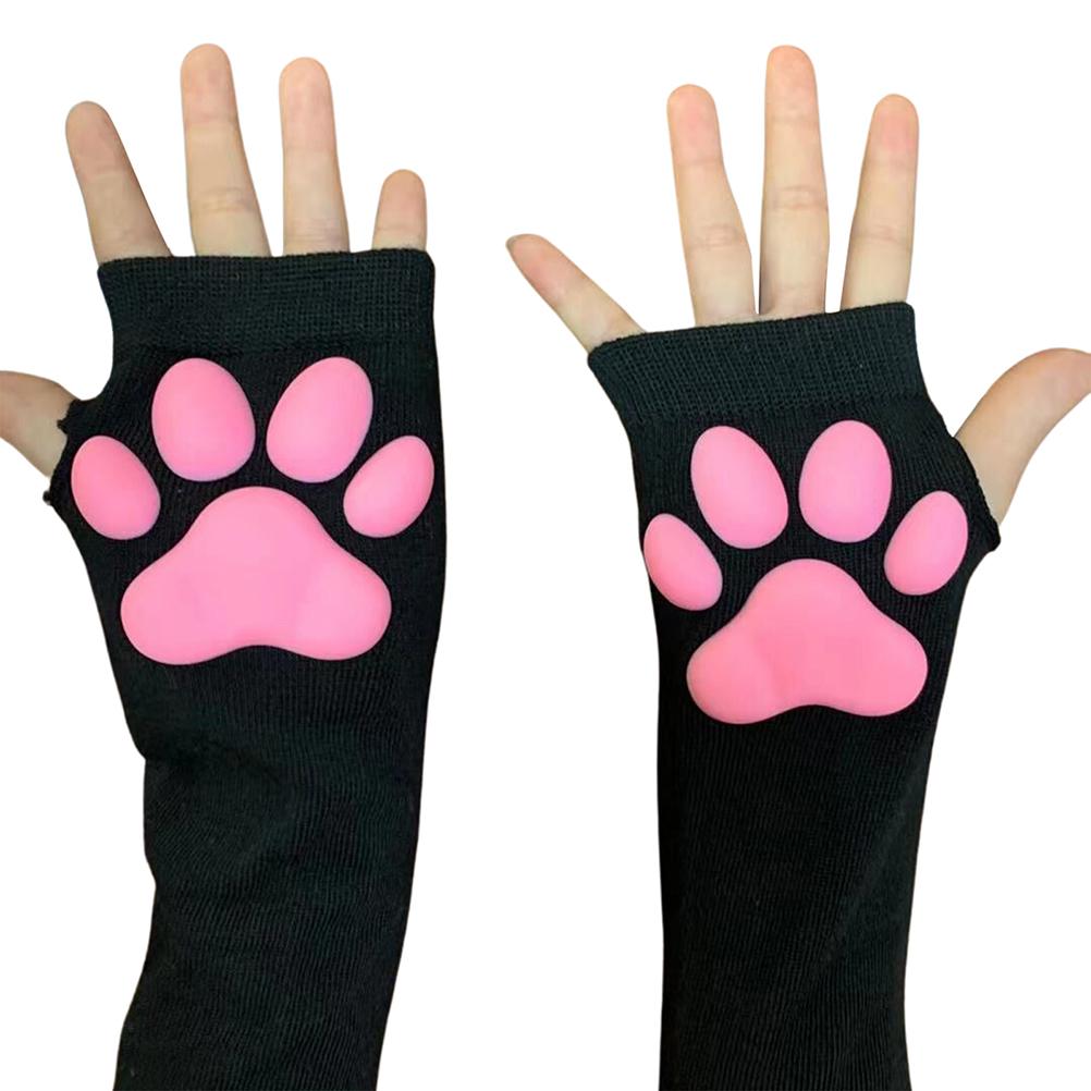 Kawaii Cat Paw Mittens Gloves Cute Soft 3D Toes Beans Fingerless Gloves Cat Claw Paws Pads Sleeves Cat Cosplay