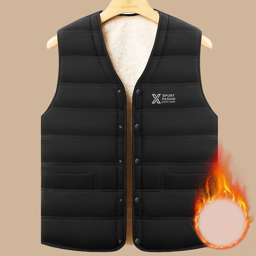 Winter Men Fleece Warm Vest Jacket Letter Print Windproof Wool Liner Warm V-neck Casual Coats Padded Thicken Outdoor Waistcoats