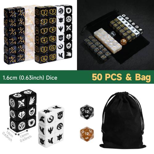 FourDragons 50 Pieces MTG Dice Counters Ability Keyword CCG Creature Status Counters +1/+1 Buff Life Token Dice Set for Magic Cards Compatible with MT